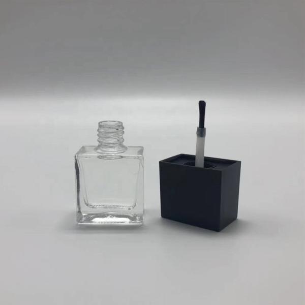 Square Shape Clear UV Gel Glass Nail Polish Bottle With Black And White Cap And Brush