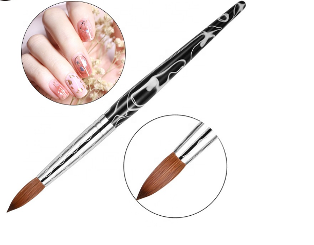 OEM Round Kolinsky Acrylic Nail Art Brush With Marble Handle Size 10 12 14 16