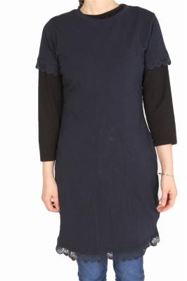 Stockpapa Navy Ladies Dress Clothing Navy Short Sleeve Dress With Lace Motifs