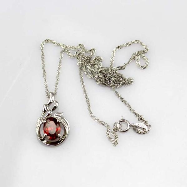 925 Silver Pendant with 6x8mm Oval Green and Clear Cubic Zircon Pendant (PSJ0401)
