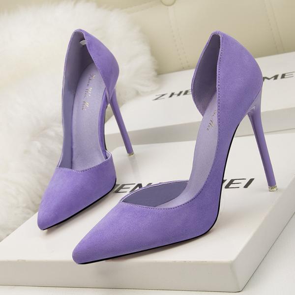 ZM020 8915-3 Korean Style Fashion Simple Stiletto High-Heeled Suede Thin, Shallow Mouth Pointed Side Sexy Hollow Single