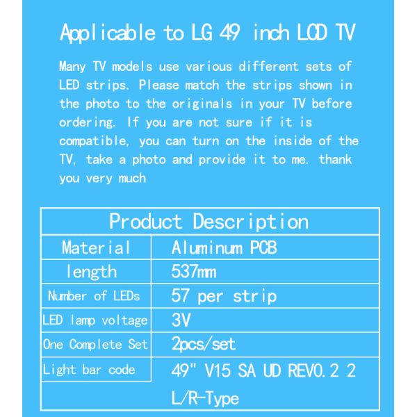 Заднее освещение для телевизора 49' V15 SA UD REV0.2 2 L-Type 6916L2086B 6916L2086A 6916L2087A 6916L2087B LG 49UF8500-CB