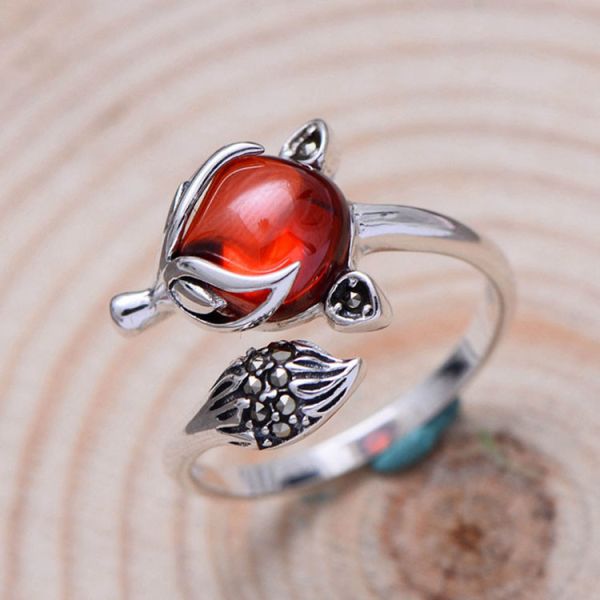 Adjustable Size Animal Style Garnet Retro Thai 925 Silver Ring(056625)