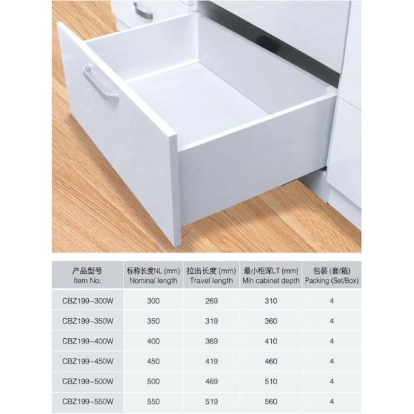 Системы ящика коробки тонкой роскошной кухни тандемные с фронтом - панелью опрокиньте регулировку 300 до 550 mm