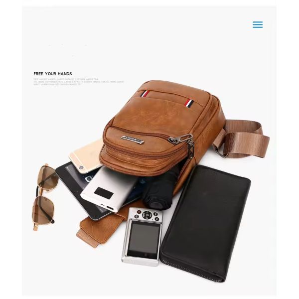 Customized Logo Fashion Men's PU Leather Business Chest Bags for Outdoor Travel