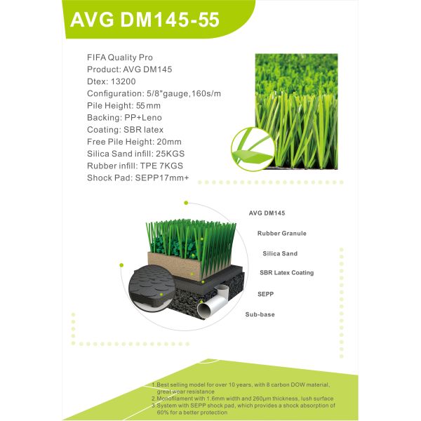 Quality Pro Approved Soccer Synthetic Turf Artificial Grass & Sports Flooring 55mm