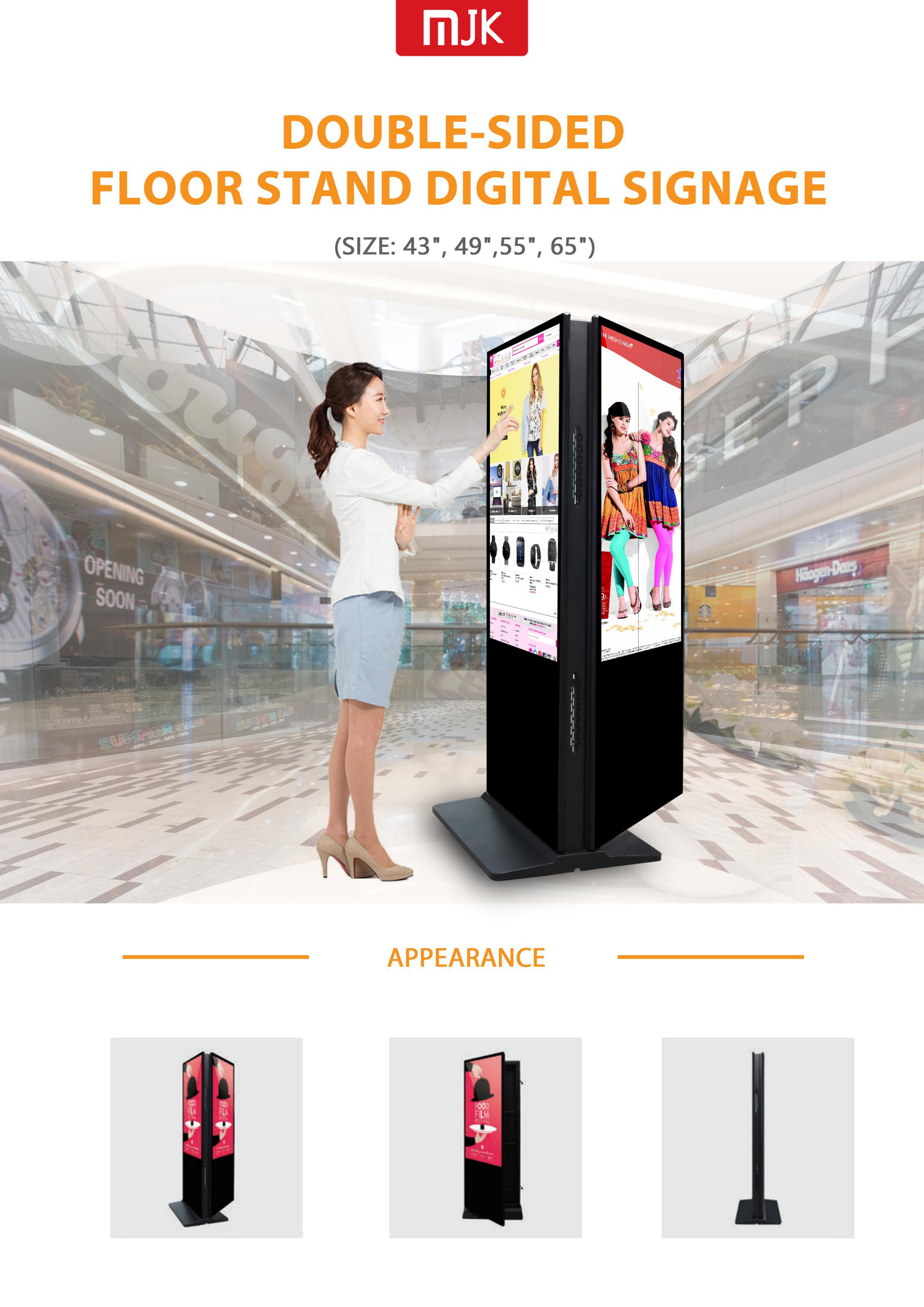 55-Inch Indoor Double-Sided Digital Signage with WiFi Standing Advertising Display Floor Stand for Elevators Animation Function