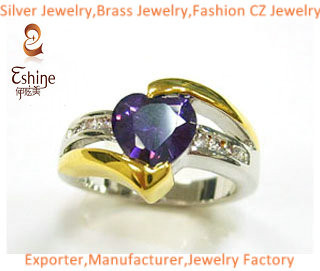 Sterling Silver engagement love ring with heart shape Amethyst Cubic zircon & two tones