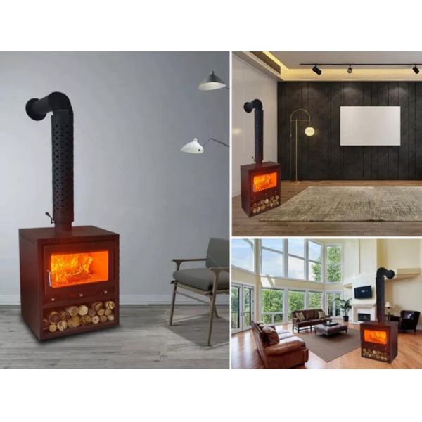 Modern European Style Indoor Freestanding Carbon Steel Wood Burning Stove