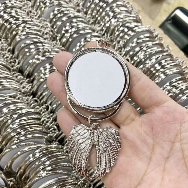 Custom Metal Car Hanging Ornaments Sublimation Double Sided Photo DIY Angel Wings Car Interior Ornaments