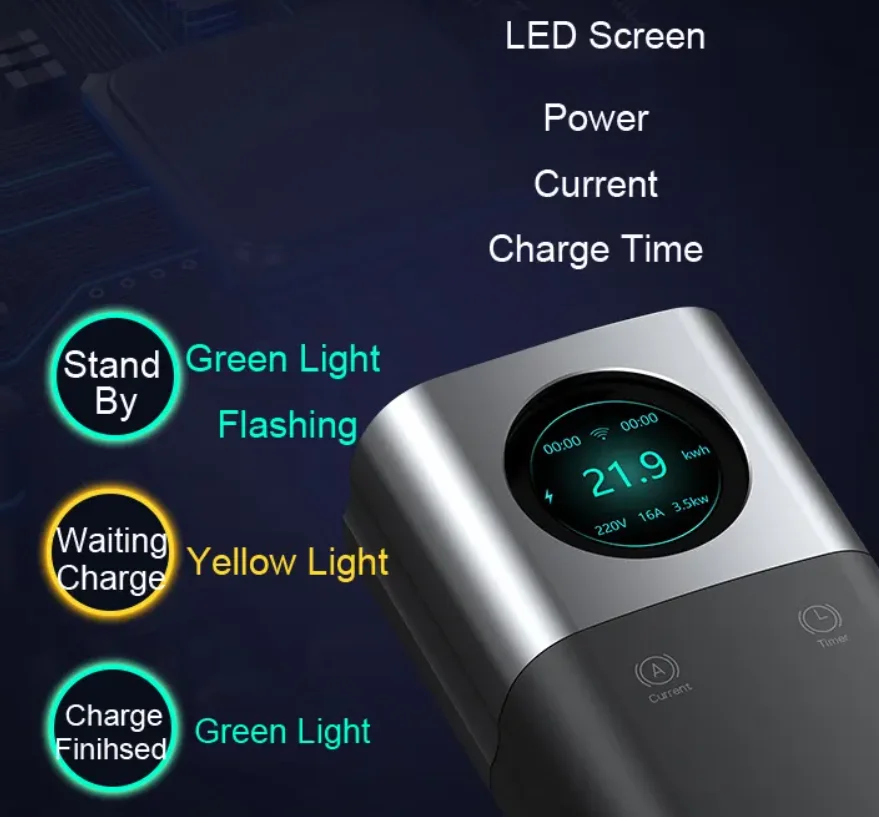 32A Portable EV Charger With App WIFI Bluetooth Electric Car Type 2 EV Charger 7kw