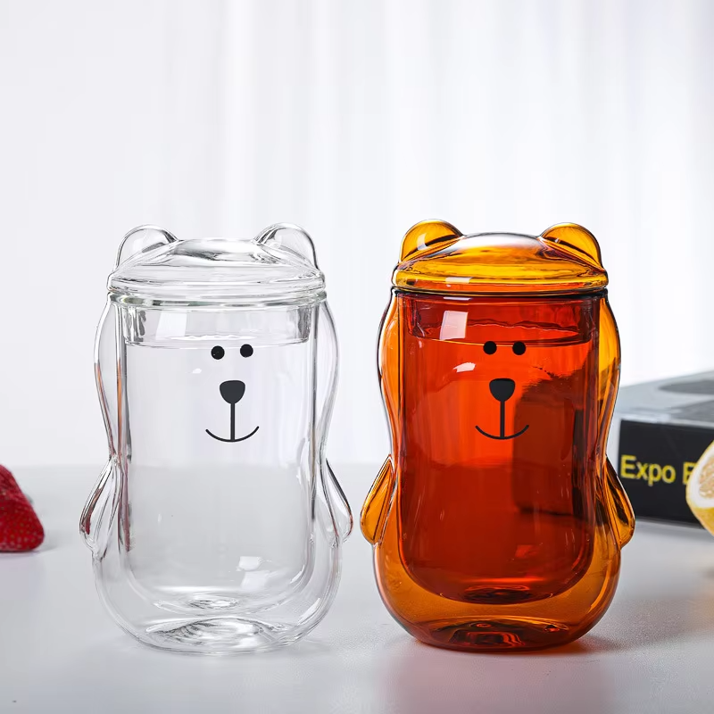 Double Wall Bear Shape Glass Cup Heat Insulation Borosilicate Glass Coffee