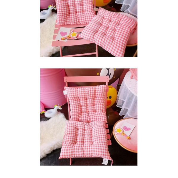 Cotton Filled Square Pink Plaid Seat Cushion Pillow for Pressure Relief Non-Slip Design