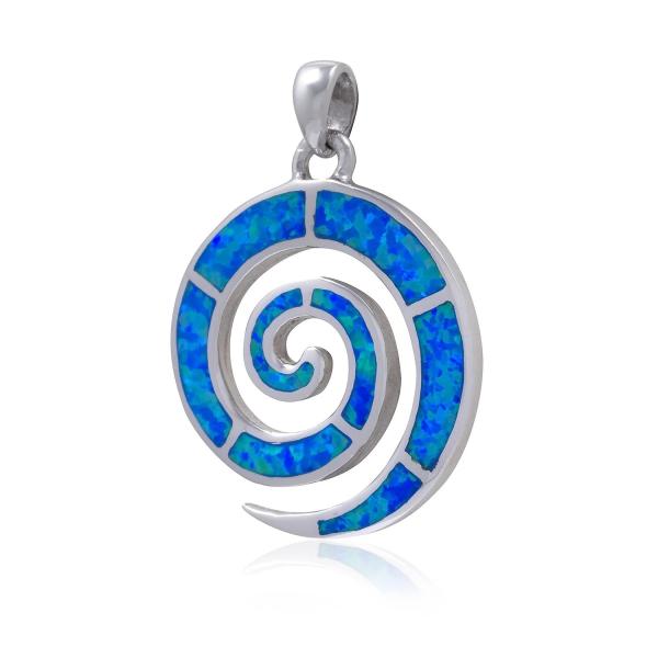 925  With Sterling Silver Greek  Key    Meander  Spiral Opal  Pendant Womens  Created Rainbow Opal Cocktail  Pendant