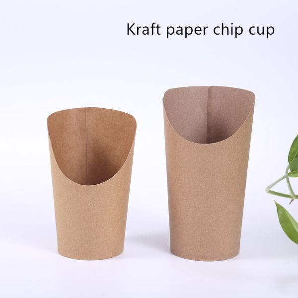Disposable Single Sided Scoop Kraft Paper Cup For French Fries Chips