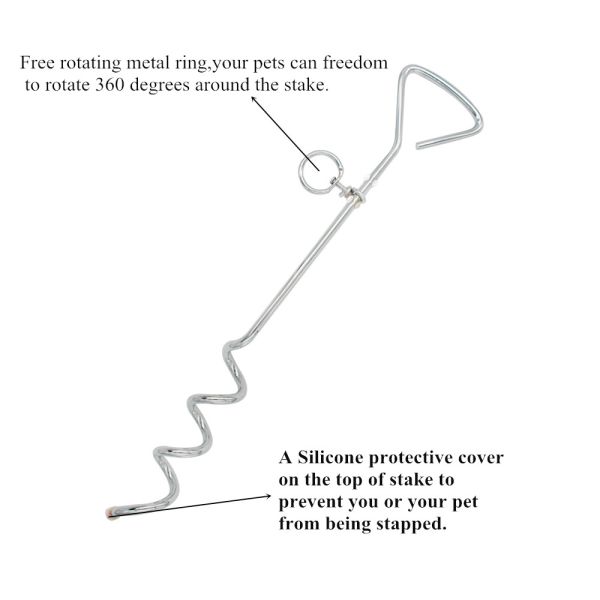 Hand Free Dog Tie Out Cable And Stake PVC Coated With Heavy Duty Spiral Dog Stake