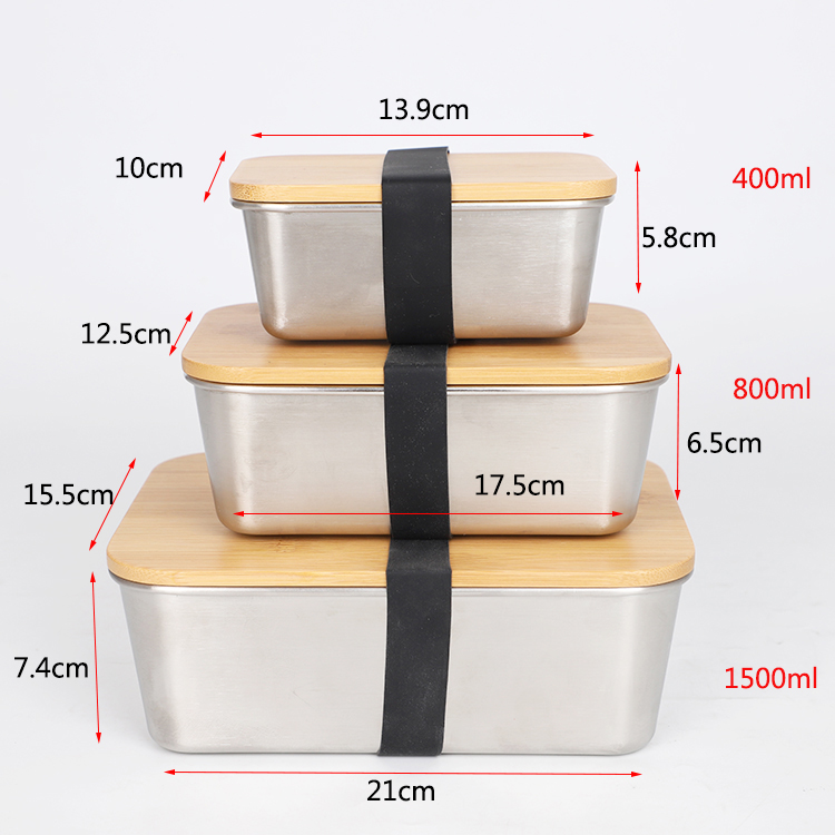 Бамбуковый пищевой контейнер 400ML 800ML 1500ML хранения кухни SS304