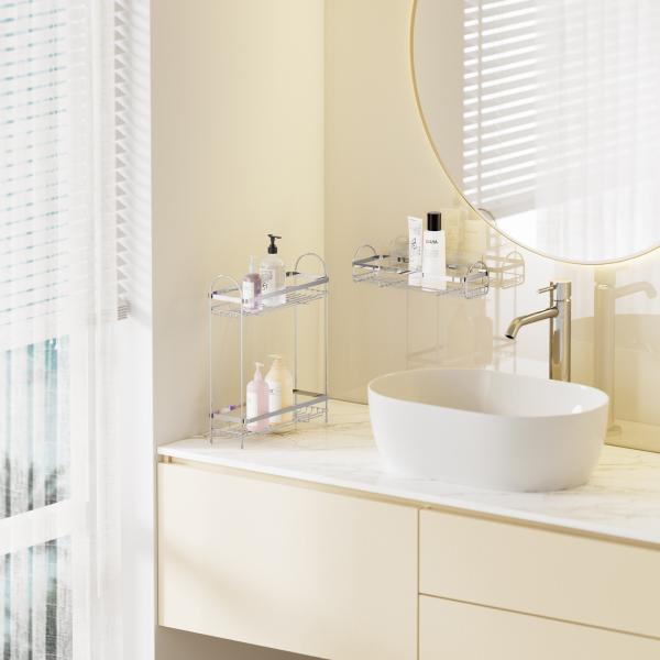 2 Tiers Free Standing Bathroom Organizer Stainless Steel Countertop Bathroom Rack