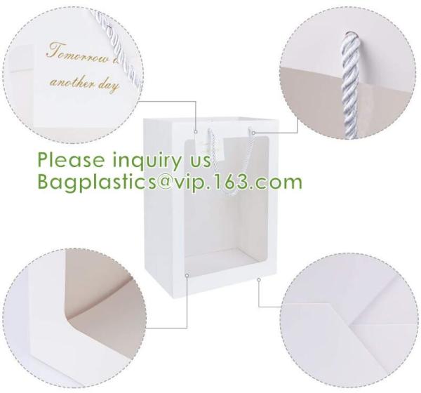 Kraft Paper Bags Square Bags, Thick Paper Bag With Window For Wedding, Party, Birthday, Shopping, Flower Bags