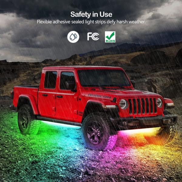 6Pcs Car Underglow Strip Lights 12V RGBIC Multi Color DIY Sound Active Function Music Mode with APP Control and Remote