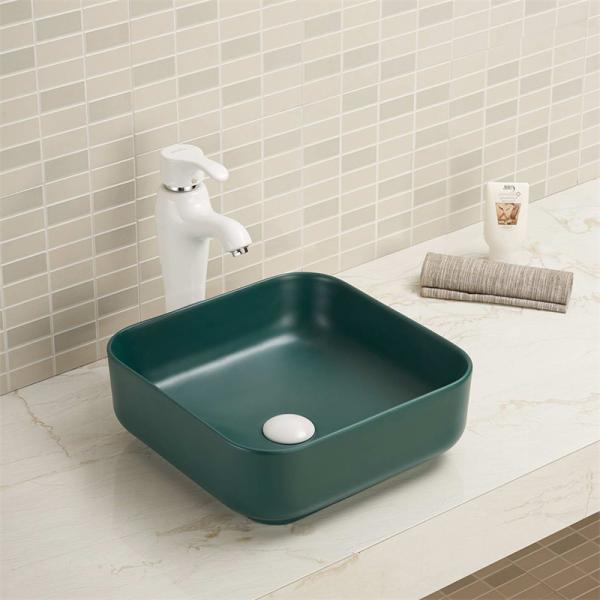 15.16 Square Countertop Bathroom Sink With Tap Hole Scratch Resistant Rugged