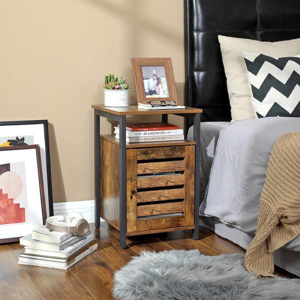 Nightstands with Cabinet, Industrial Bedside Table, Small Side Table, Bedroom Furniture, ULET62BX