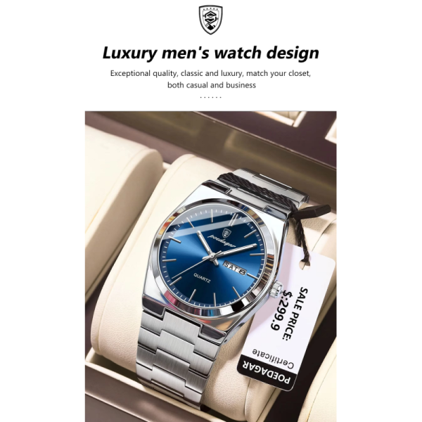 Waterproof Men's Business Quartz Watch with Luminous Hands | Stainless Steel Bracelet - SHX China Manufacturer