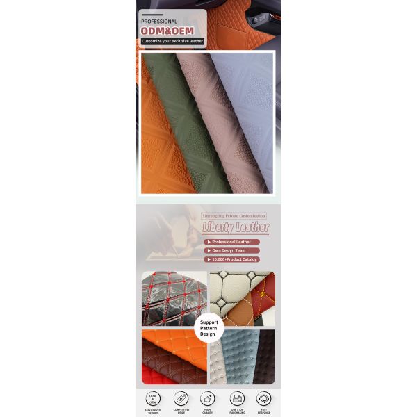 PVC Antiskid Rhombus Embossed Style Artificial Synthetic Leather for Car Foot Car Seats Sofa Decorate Bag Faux Leather Fabric