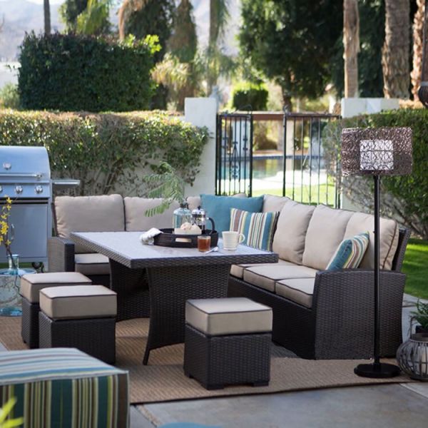 Restaurant Outdoor Light Luxury PE Rattan Sofa Set Patio Waterproof Metal Furniture