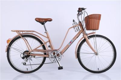 Made in China steel colorful 26 OL city bicicle for lady with Shimano thumb shifter 7 speed with pvc basket