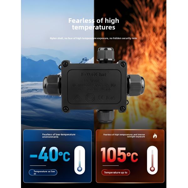 Waterproof ThroughType Junction Box 1in3Out Cable Gland Enclosure for Electrical Data Connections