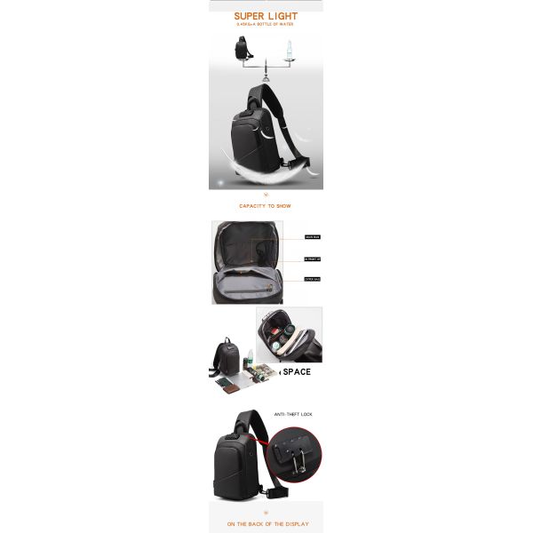 ISO9001 Anti Theft Lock  Crossbody Chest Sling Bag For Men 19*12*31cm