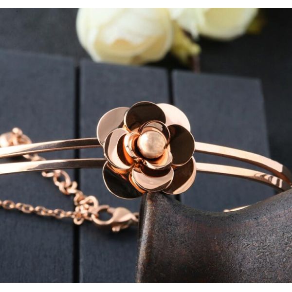 Camellia Bracelet 18K Plating Stainless Steel Brangle Adjustable Size Bracelet