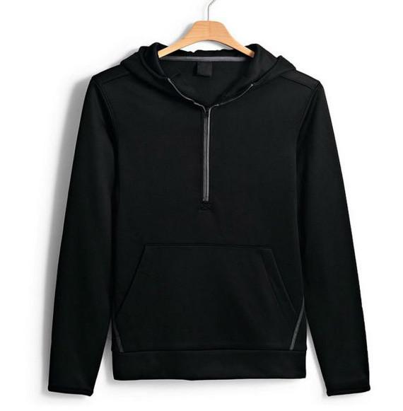 Fashion Solid Color Kangaroo Pocket Pullover , Cotton 3 4 Zip Hooded Sweatshirt