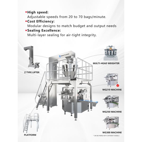 Pouch Packing Machine with 70 Bags/Min Speed and Stainless Steel Construction for Food Processing Plants