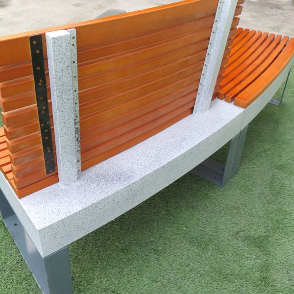 Banc en bois de pierre de jardin réglé avec la vente en gros du bois de banc de jardin en pierre en gros de banc en bois en métal de jambe de pierre de dossier