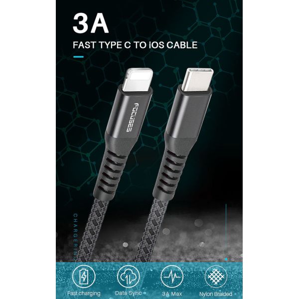 2.4A FCC Nylon Braided USB Charging Cable MFI PD 15W