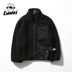 Winter Coat Polar Solid Color Stand Collar Zipper Utility Loose Long Sleeve Oversize Custom Sherpa Fleece Jacket for Men