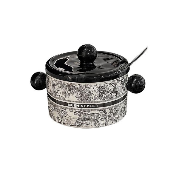 Jungle Style Microwavable Seasoning Storage with Ceramic Strainer Amphora Lard Jar