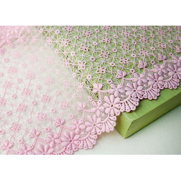 Fashion Pink Floral Embroidered Lace Trim With Chemical Poly Milk Silk For Women