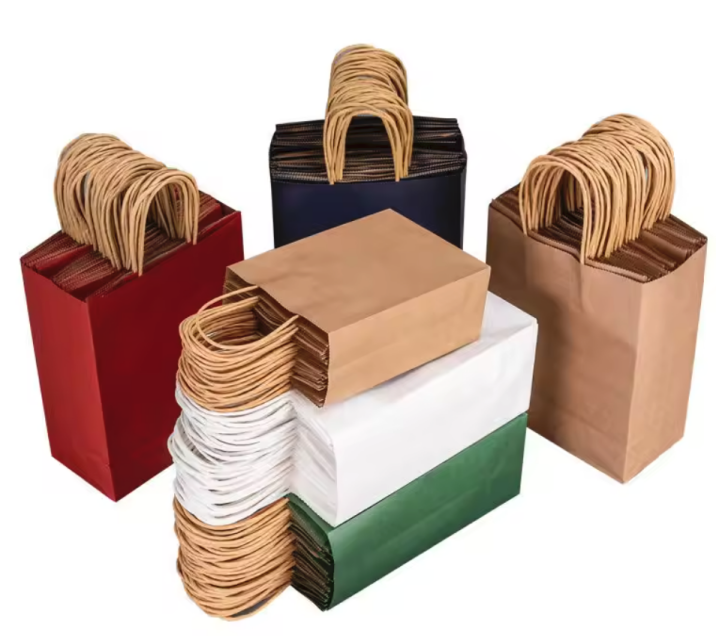 Twisted Handle Recyclable Kraft Paper Bag Custom Logo Printing White Black Brown Food Shopping Gift