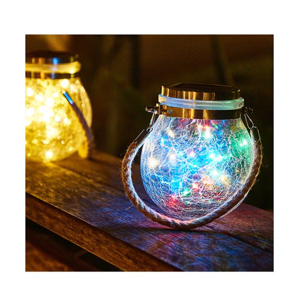 Crackle LED Solar Lights Patio Glass Hanging Lights Wishing Christmas Mason Jar Lights