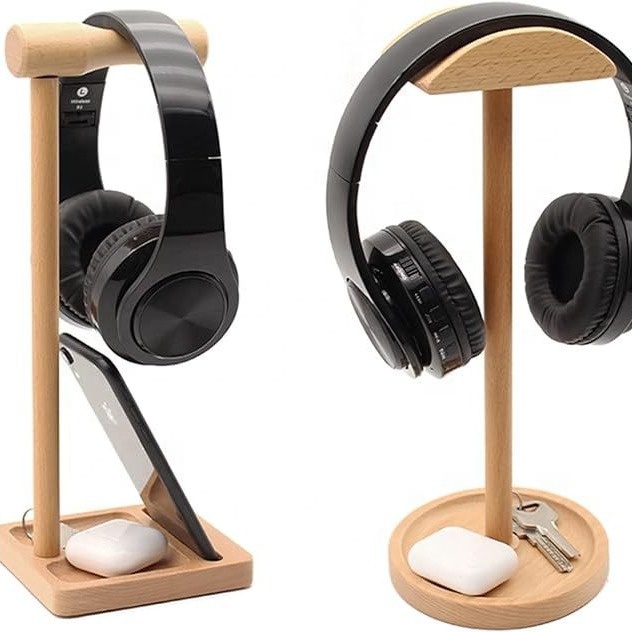 All Bamboo Headphone Stand Storage Display Rack Hanger Elegant All-Bamboo Product for Headphone Storage and Display