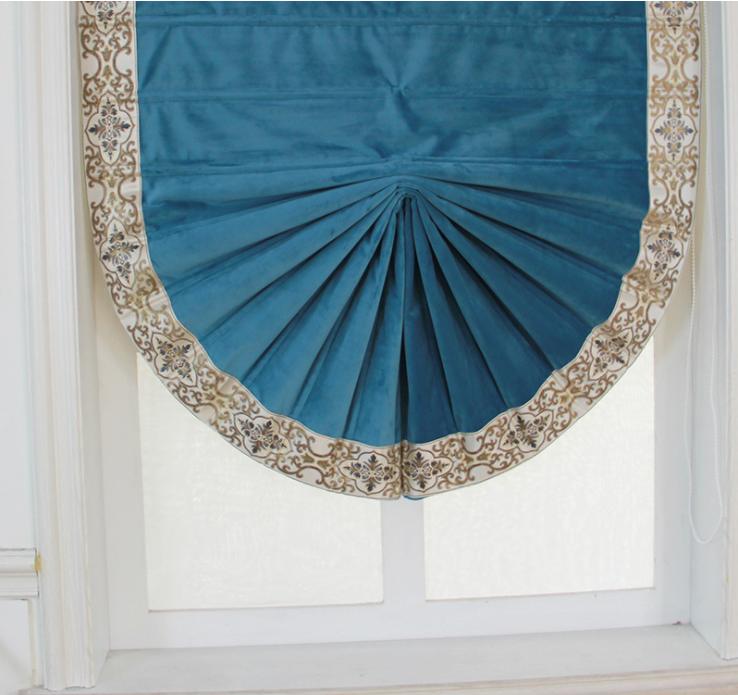 European style light luxury fan shape velvet blue Roman blind blackout Customized for dinning room kitchen small window