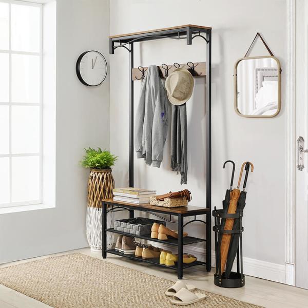 Hallway Coat Rack with Shoe Bench, Coat Stand with Storage Shelves, Coat Stand, HSR45BX