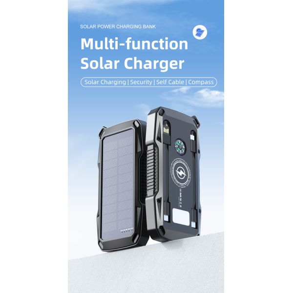 10000mAh Waterproof Solar Power Bank Portable Charger LED Light Cable External Battery Pack