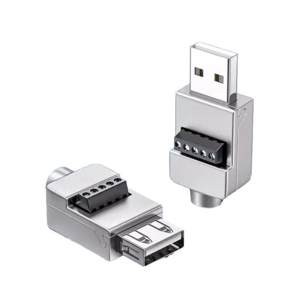 Metal Case USB Male or Female Jack  to 5-pin Screw Terminal Blocks Connector Adapter