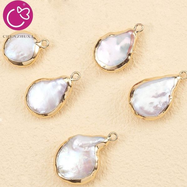 Natural Edge-encrusted Pearl Baroque-shaped Buttons Irregular Teardrop-shaped Single Pendant Rings Handcrafted