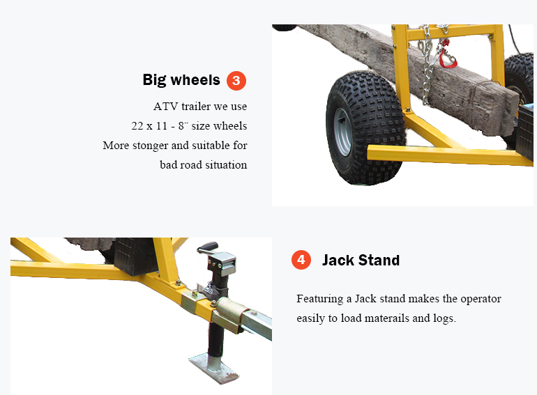 Farm Atv Quad Bike Trailer Outdoor Twin Axle Forestry Machine Log Hauler