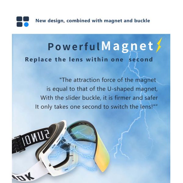 Customized Magnetic Snow Goggles with UV400 Protection and Optional Face Foam Layers